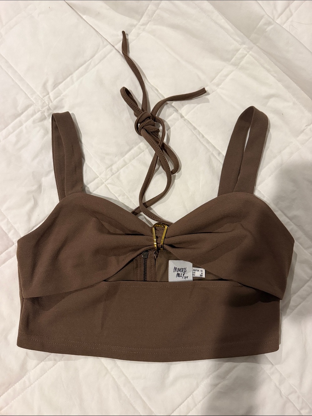 Princess Polly Chocolate Brown Twist-Front Crop Top